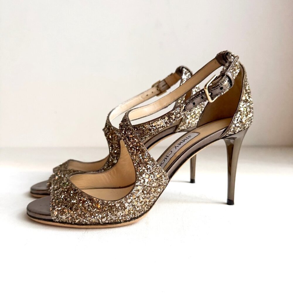 Jimmy Choo Bronze Glitter Emily Heels 35
